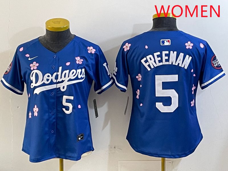 Women Los Angeles Dodgers 5 Freeman Blue Sakura Edition 2025 Nike MLB Jersey style 8